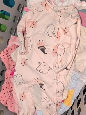 Baby Lila & Jack Halloween Pink Ghost Print Footed Sleeper Size 0-3M